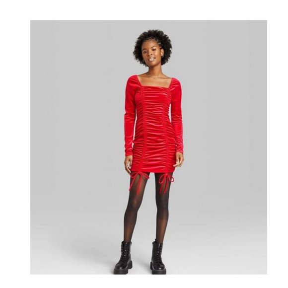 Wild Fable™ - Long Sleeve Ruched Red Velvet Bodycon Dress - Picture 2 of 8